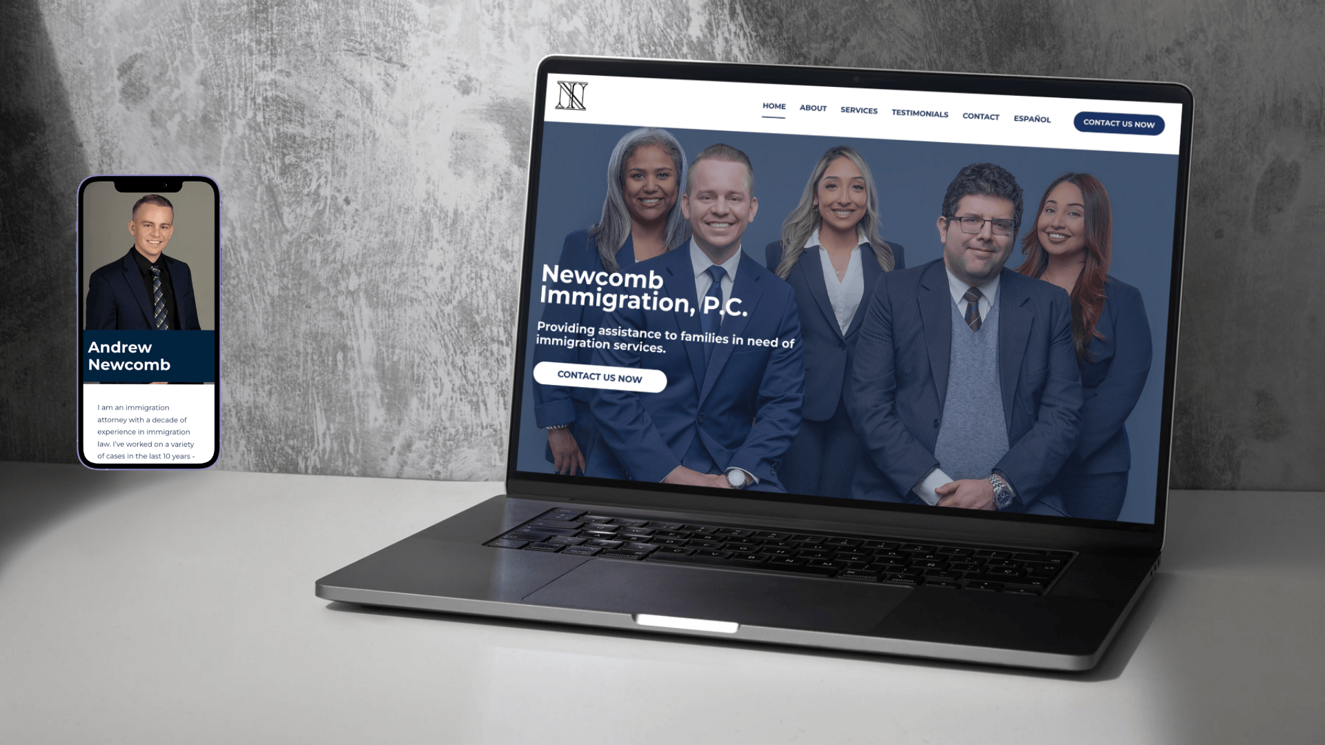 computer and phone mockup of law firm website - Hedrick Law