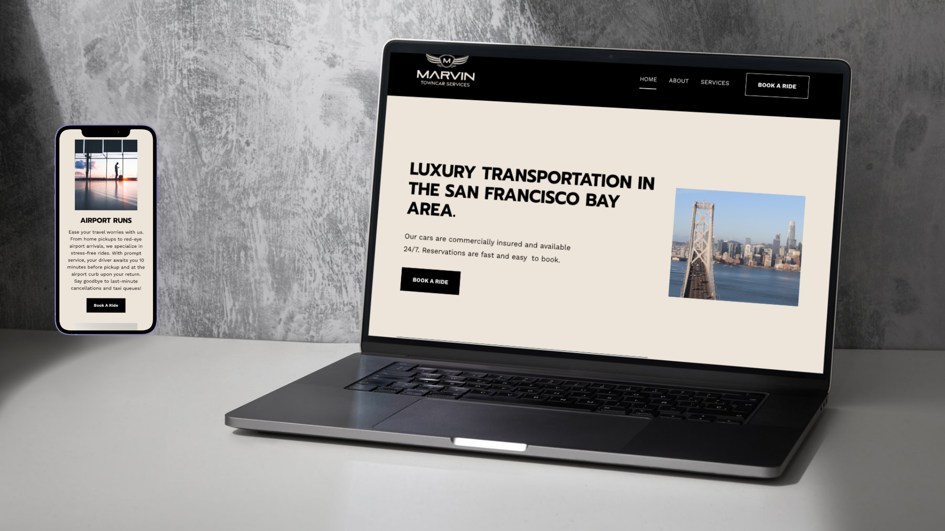 computer and phone mockup of website project - Marvin TownCar